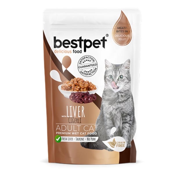 BestPet Tahılsız Ciğerli Jöleli Yetişkin Kedi Yaş Maması 85 g