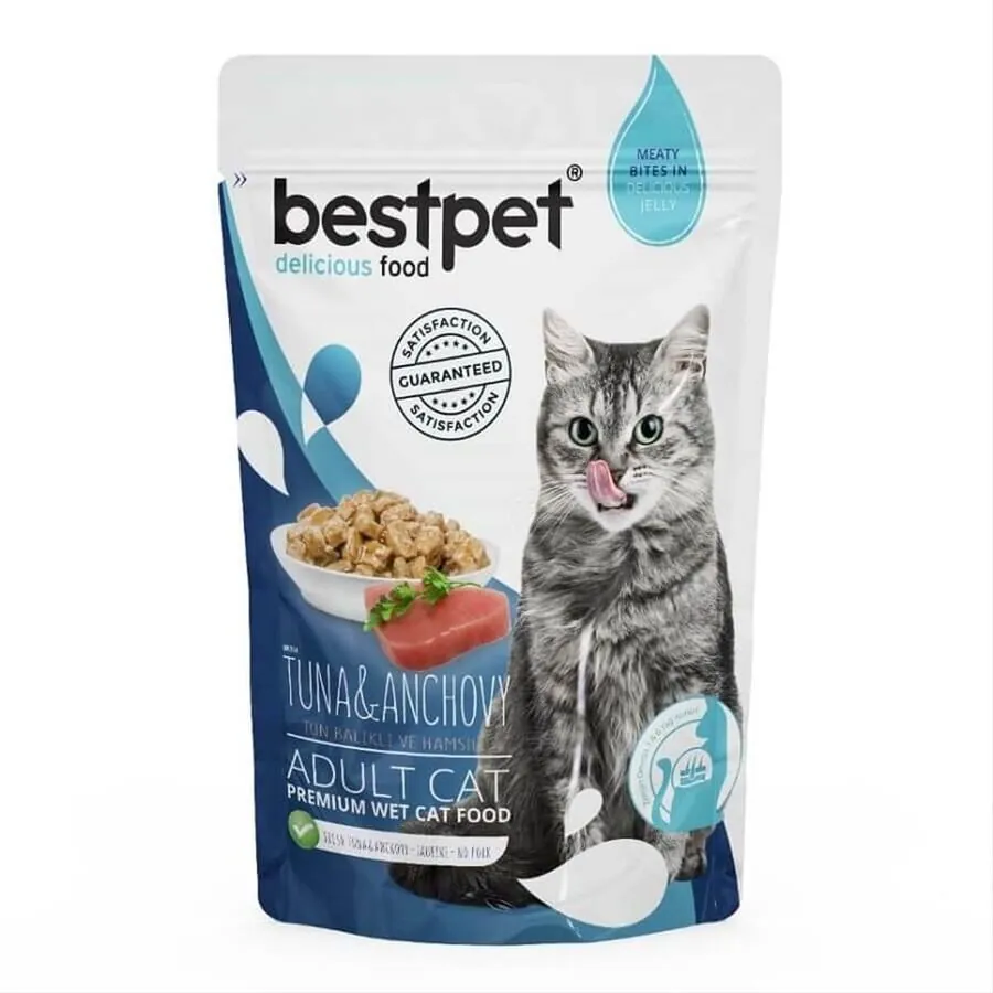 BestPet Tahılsız Jelly Ton Balıklı ve Hamsili Yaş Kedi Maması 85 Gr - 1