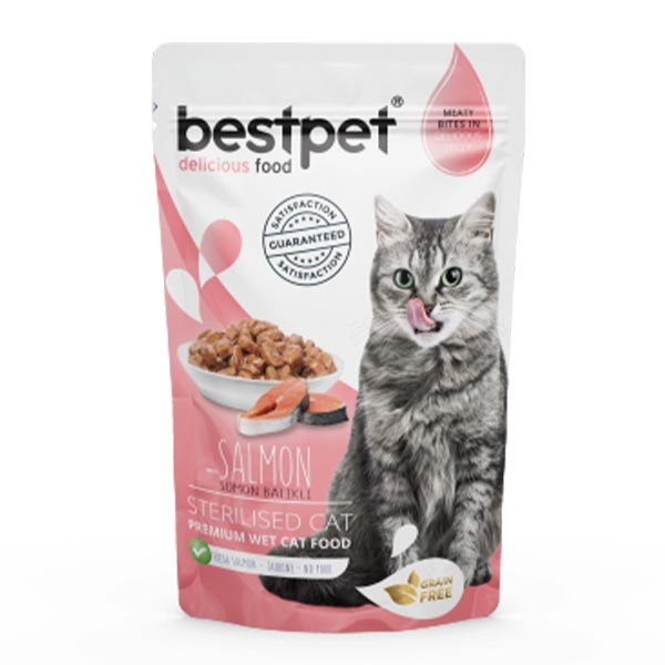 BestPet Tahılsız Somonlu Jöleli Kısırlaştırılmış Yetişkin Kedi Yaş Maması 85 g