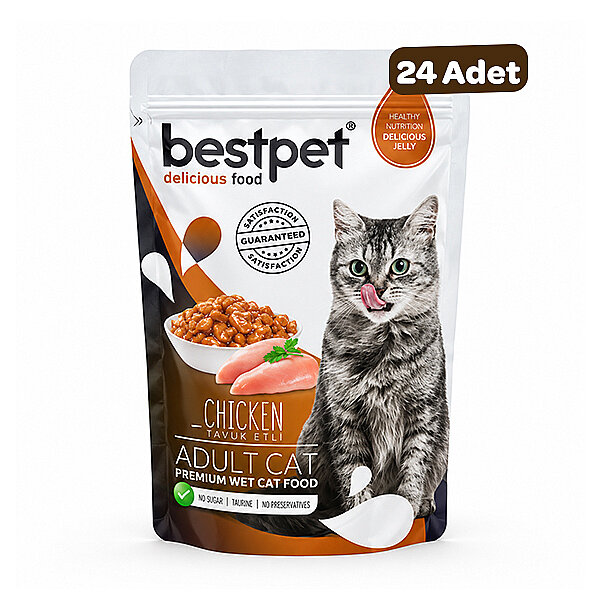 BestPet Tavuklu Jöleli Yetişkin Kedi Yaş Maması 85 g (24 Adet) - 1