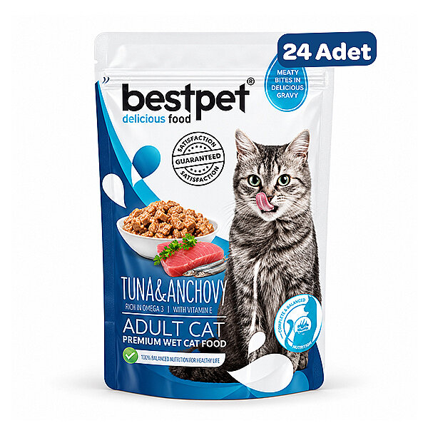 BestPet Ton Balıklı ve Hamsili Jöleli Yetişkin Kedi Yaş Maması 85 g (24 Adet) - 1