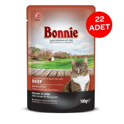 Bonnie Pouch Jelly Dana Etli Kedi Konservesi 85 GR X 22 Adet - 1