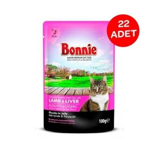 Bonnie Pouch Jelly Kuzu Etli ve Ciğerli Kedi Konservesi 85 GR X 22 Adet