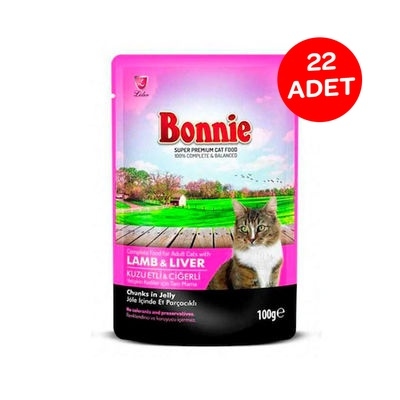 Bonnie Pouch Jelly Kuzu Etli ve Ciğerli Kedi Yaş Maması 85 GR X 22 Adet - 1