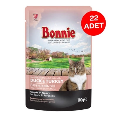 Bonnie Pouch Jelly Ördek ve Hindili Kedi Yaş Maması 85 GR X 22 Adet - 1