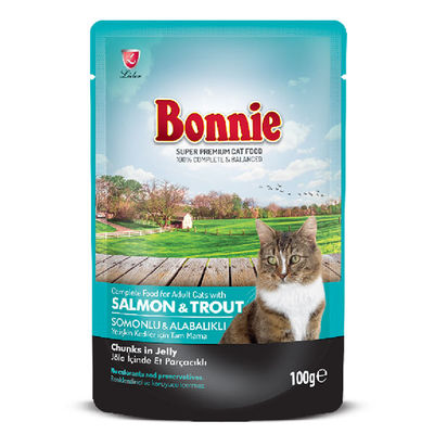 Bonnie Pouch Jelly Somonlu ve Alabalıklı Kedi Yaş Maması 85 GR - 1