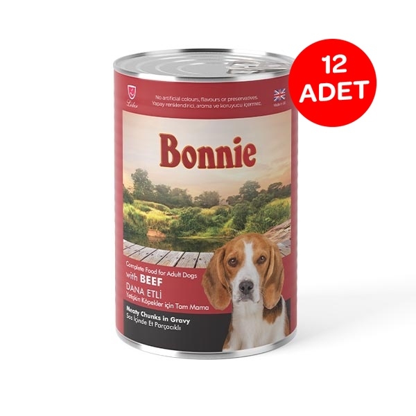 Bonnie Sos içinde Et Parçacıklı Dana Etli Yetişkin Köpek Maması 400 gr X 12 Adet - 1