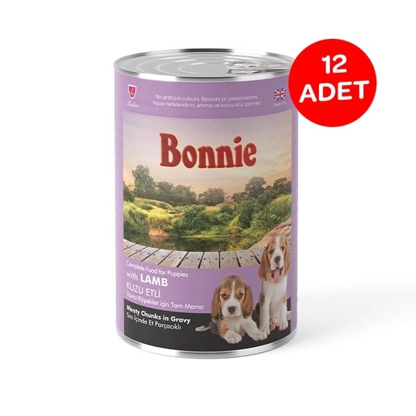 Bonnie Sos içinde Et Parçacıklı Kuzu Etli Yavru Köpek Maması 400 gr X 12 Adet - 1