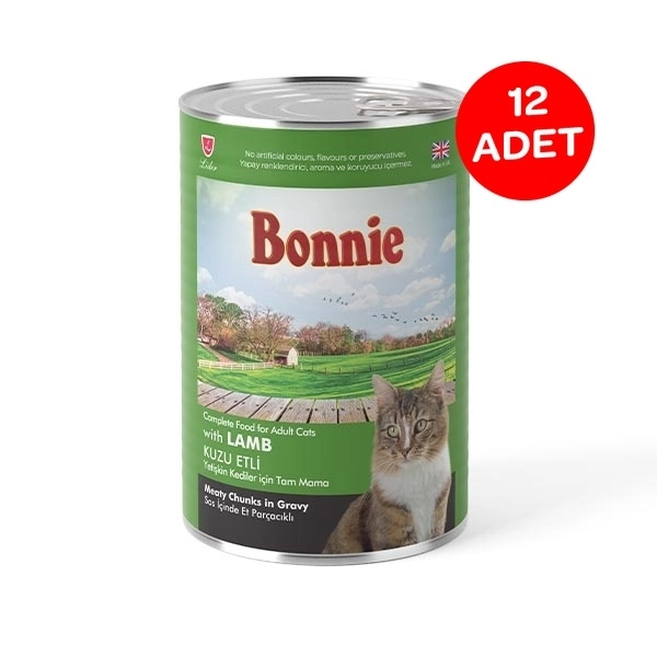 Bonnie Sos içinde Et Parçacıklı Kuzu Etli Yetişkin Kedi Maması 400 gr X 12 Adet - 1