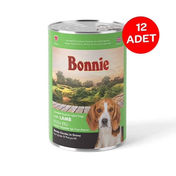 Bonnie Sos içinde Et Parçacıklı Kuzu Etli Yetişkin Köpek Maması 400 gr X 12 Adet - 1