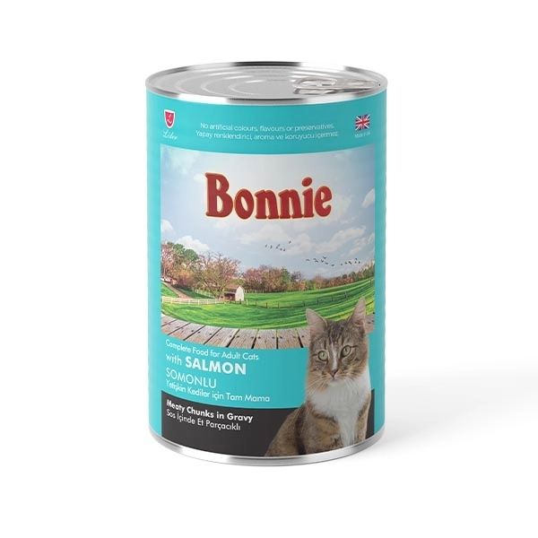 Bonnie Sos içinde Et Parçacıklı Somonlu Yetişkin Kedi Maması 400 gr - 1