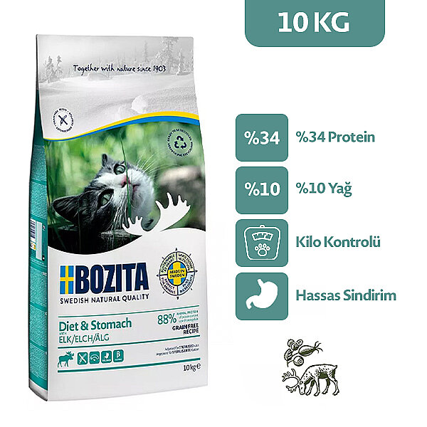 Bozita Diet ve Stomach Tahılsız Geyikli Kedi Maması 10 Kg - 1