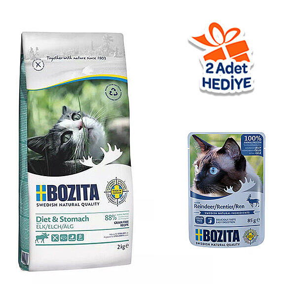 Bozita Diet ve Stomach Tahılsız Geyikli Kedi Maması 2 Kg - 1