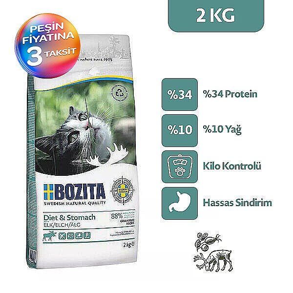 Bozita Diet ve Stomach Tahılsız Geyikli Kedi Maması 2 Kg - 1