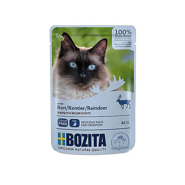 Bozita Ren Geyiği Etli Tahılsız Sos İçinde Parça Etli Yaş Kedi Maması 85 g