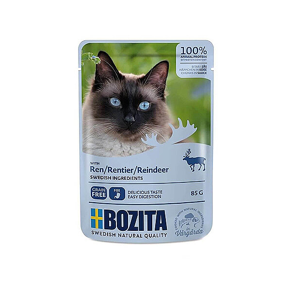 Bozita Ren Geyiği Etli Tahılsız Sos İçinde Parça Etli Yaş Kedi Maması 85 g - 1