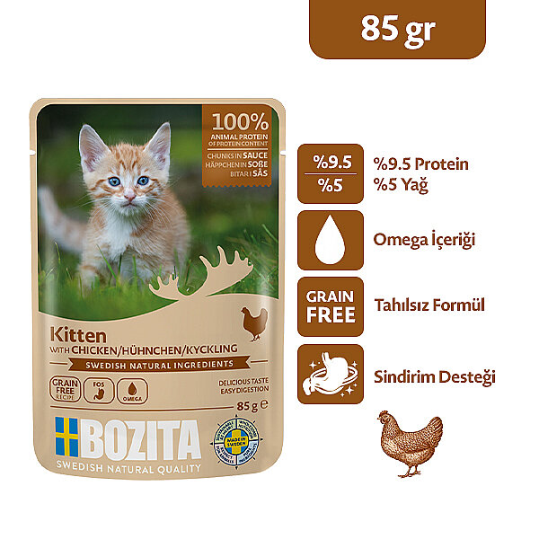 Bozita Tavuk Etli Tahılsız Sos İçinde Parça Etli Yaş Yavru Kedi Maması 85 g - 1
