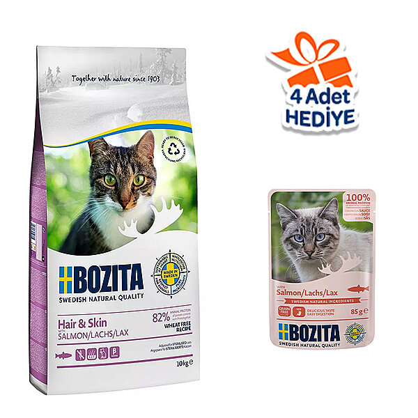 Bozita Hair Skin Tüy Sağlığı Destekleyici Tahılsız Somonlu Kedi Maması 10 KG