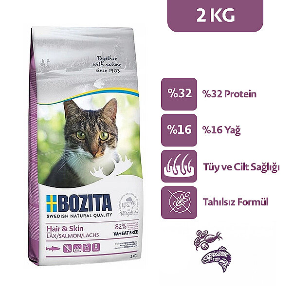 Bozita Hair Skin Tüy Sağlığı Destekleyici Tahılsız Somonlu Kedi Maması 2 Kg - 2