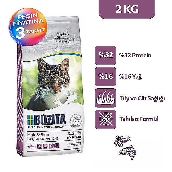 Bozita Hair Skin Tüy Sağlığı Destekleyici Tahılsız Somonlu Kedi Maması 2 Kg - 1