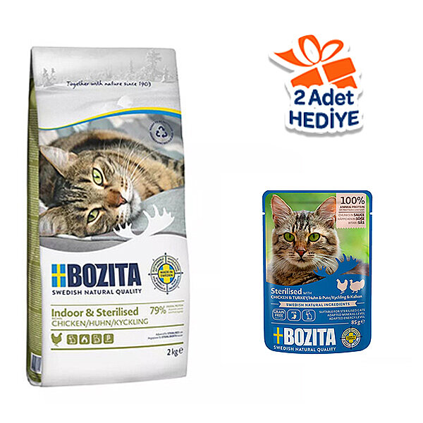 Bozita İndoor Sterilised Kısırlaştırılmış Tavuklu Kedi Maması 2 Kg - 1