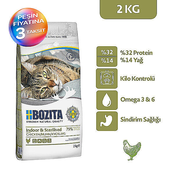 Bozita İndoor Sterilised Kısırlaştırılmış Tavuklu Kedi Maması 2 Kg