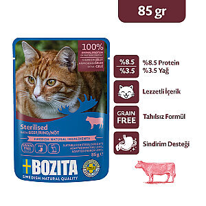 Bozita Kısırlaştırılmış Sığır Etli Jöle İçinde Parça Etli Tahılsız Yaş Kedi Maması 85 g