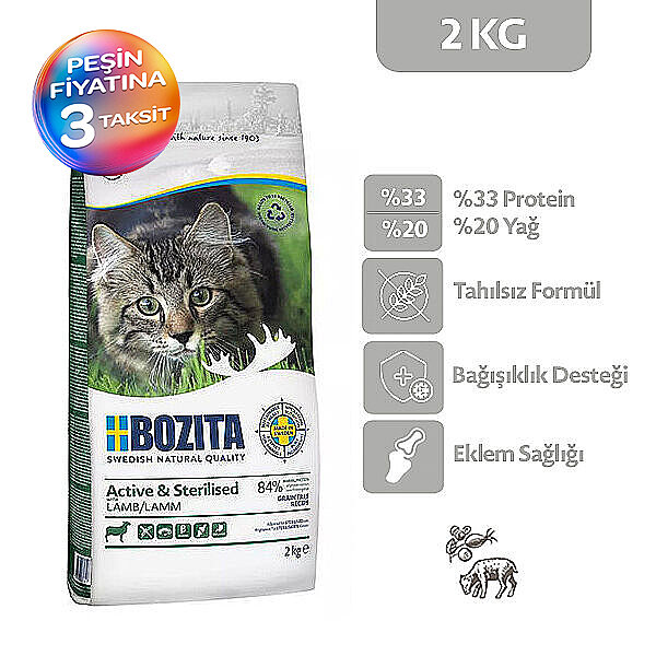 Bozita Active Tahılsız Kuzu Etli Kısırlaştırılmış Kedi Maması 2 KG - 1