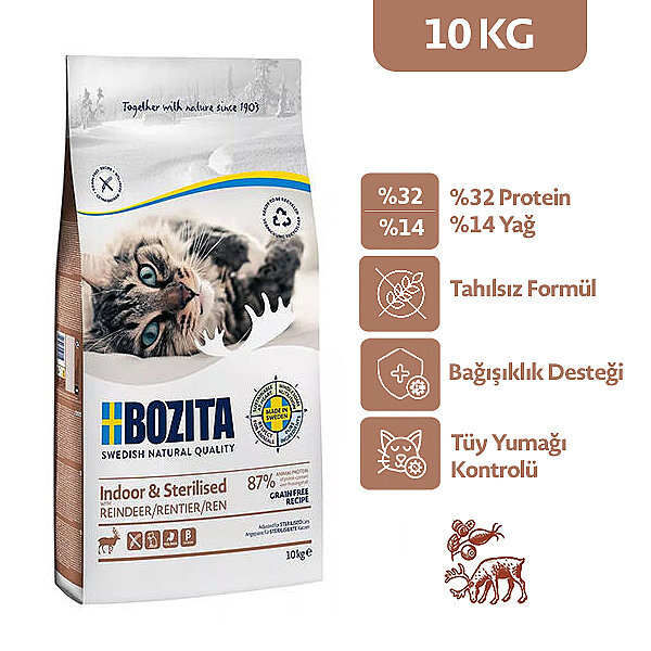 Bozita İndoor Sterilised Kısırlaştırılmış Tahılsız Geyik Etli Kedi Maması 10 Kg - 1