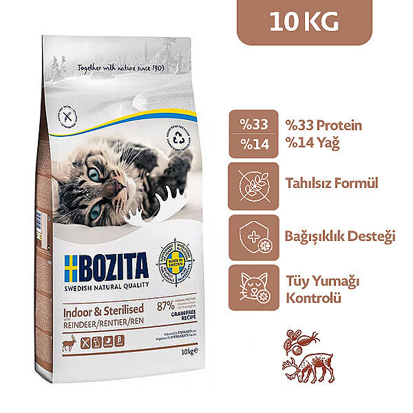 Bozita İndoor Sterilised Kısırlaştırılmış Tahılsız Geyik Etli Kedi Maması 10 Kg