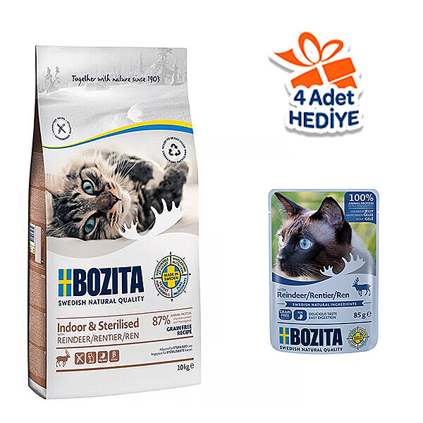 Bozita İndoor Sterilised Kısırlaştırılmış Tahılsız Geyik Etli Kedi Maması 10 Kg - 1