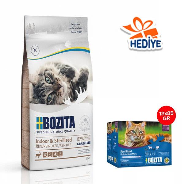 Bozita İndoor Sterilised Kısırlaştırılmış Tahılsız Geyik Etli Kedi Maması 10 Kg - 1