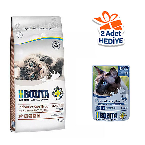 Bozita İndoor  Sterilised Kısırlaştırılmış Tahılsız Geyik Etli Kedi Maması 2 Kg - 1