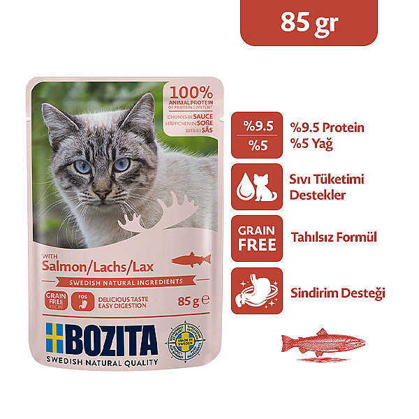Bozita Somon Etli Tahılsız Jöle İçinde Parça Etli Yaş Kedi Maması 85 g - 1