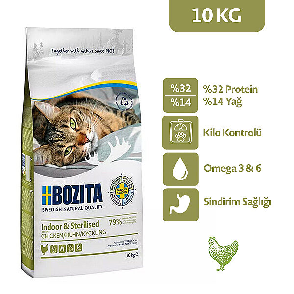 Bozita İndoor Sterilised Kısırlaştırılmış Tavuklu Kedi Maması 10 Kg - 1