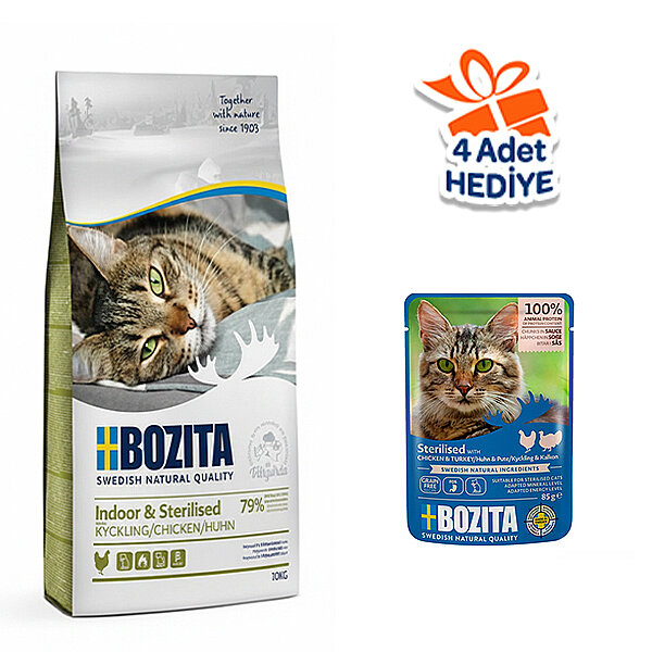 Bozita İndoor Sterilised Kısırlaştırılmış Tavuklu Kedi Maması 10 Kg