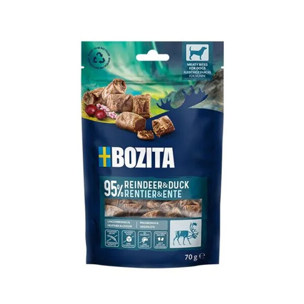 Bozita Meaty Bites Tahılsız  Reindeer Ren Geyiği Etli ve Ördekli Köpek Ödül Maması 70 gr - 1