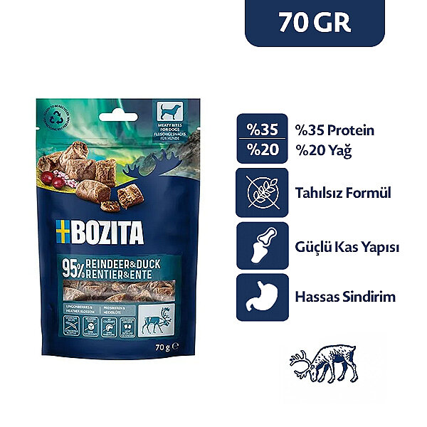 Bozita Meaty Bites Tahılsız  Reindeer Ren Geyiği Etli ve Ördekli Köpek Ödül Maması 70 gr - 1