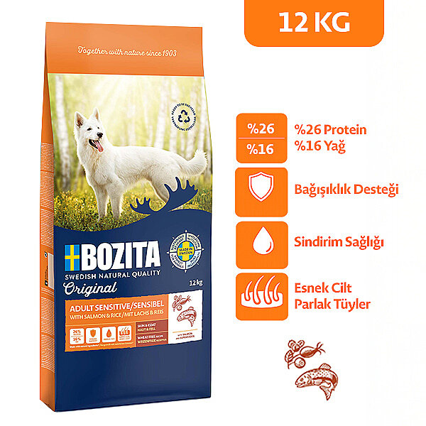 Bozita Original Adult Sensitive Skin&Coat Somonlu Köpek Maması 12 kg - 1
