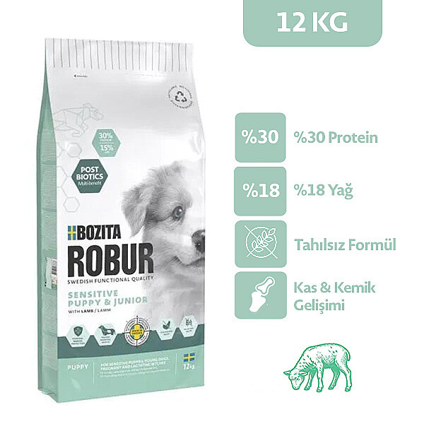 Bozita Robur Tahılsız Yavru Köpek Maması Kuzulu 12 kg - 1