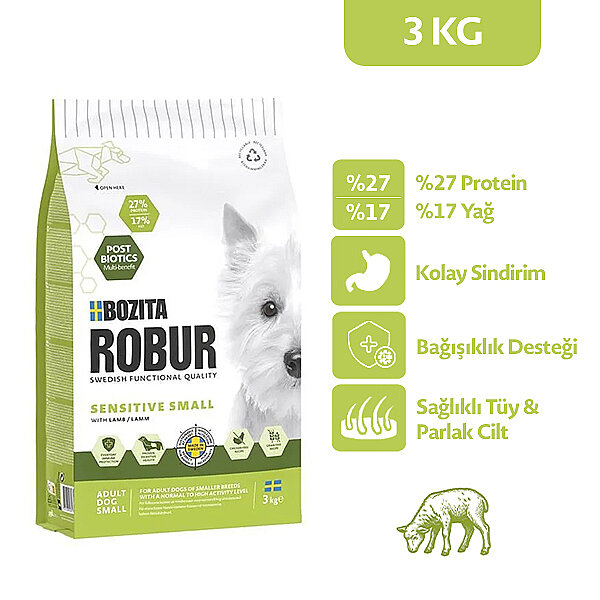 Bozita Robur Yetişkin Kuzu Etli Küçük Irk Köpek Maması 3 kg - 1