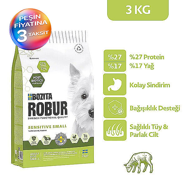 Bozita Robur Yetişkin Kuzu Etli Küçük Irk Köpek Maması 3 kg - 1