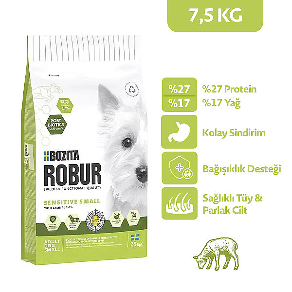 Bozita Robur Yetişkin Kuzu Etli Küçük Irk Köpek Maması 7,5 kg - 1