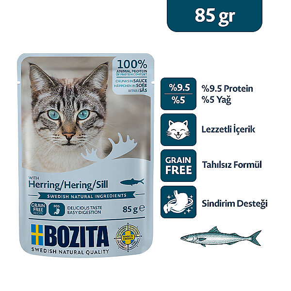 Bozita Ringa Balıklı Tahılsız Sos İçinde Parça Etli Yaş Kedi Maması 85 g - 1