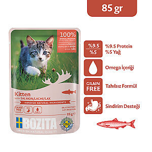 Bozita Somon Etli Tahılsız Sos İçinde Parça Etli Yaş Yavru Kedi Maması 85 g