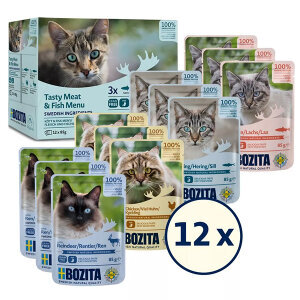 Bozita Sos İçinde Balık ve Etli Kedi Konservesi Multibox 12x85 gr