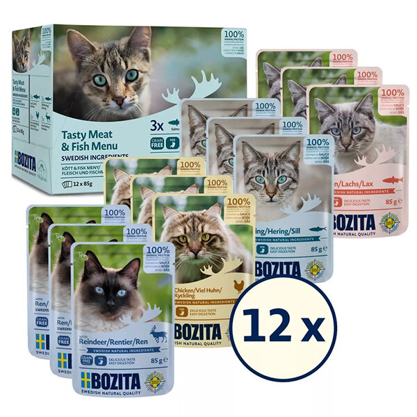 Bozita Sos İçinde Balık ve Etli Kedi Konservesi Multibox 12x85 gr - 1