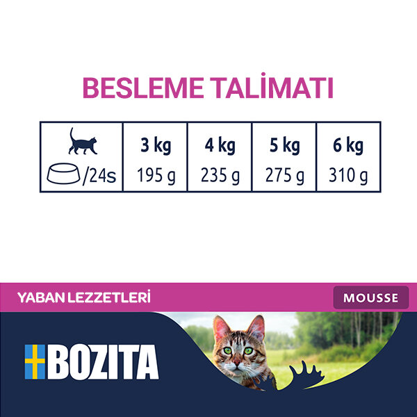 Bozita Tahılsız Yaban Karışımı Ren Geyiği, Av Eti ve Yaban Domuzlu Tahılsız Kedi Konservesi 12x85 gr - 4