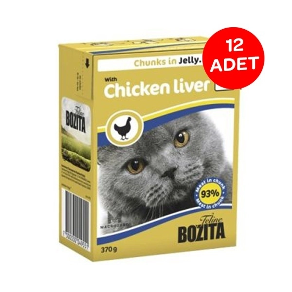 Bozita Tavuk Ciğerli Tetra Paket Jelly Kedi Konserve 370 Gr 12 Adet - 1