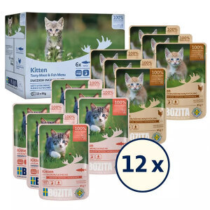 Bozita Yavru Kedi İçin Sos İçinde Balık ve Etli  Kedi Konservesi Multibox 12x85 gr